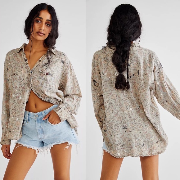 NWT New MAGNOLIA PEARL Free People Block Print Kelly Western Blouse Shirt Rambha - Picture 4 of 13